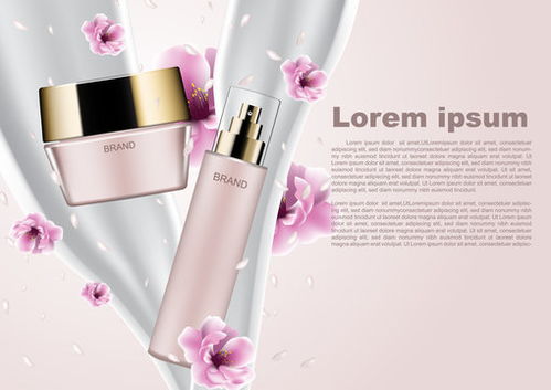 点击来源直接获取大图文件 粉色化妆品广告模板,带有倒牛奶和飘落花瓣的粉色化妆品 模板 3d质感矢量日化商品主图banner模板